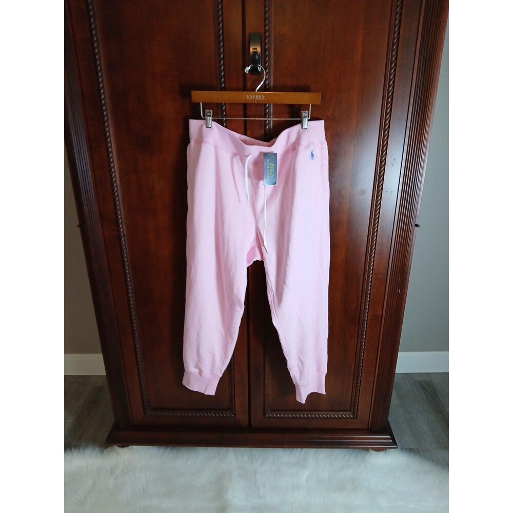 NWT LAUREN RALPH LAUREN WOMEN'S SIZE XL DRAWSTRING JOGGERS PINK/PERIWINKLE  LOGO